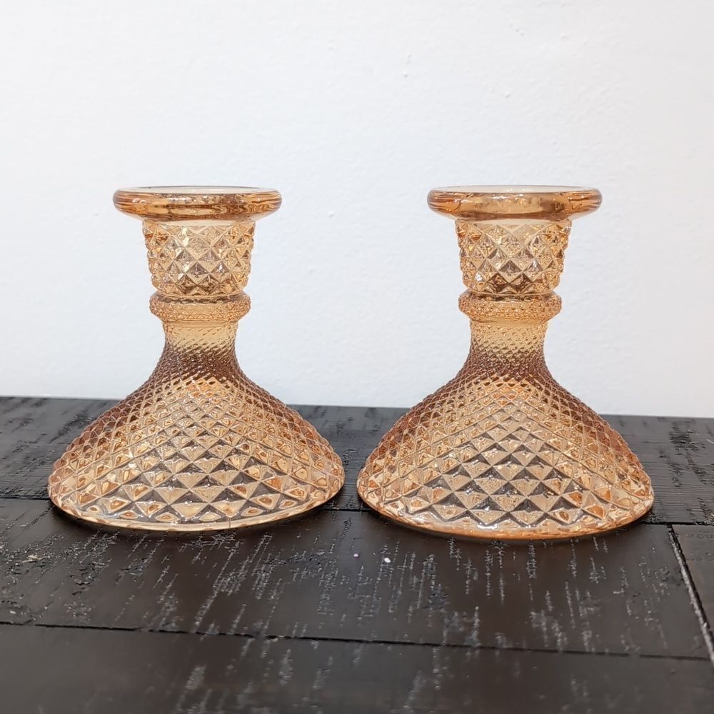 Set of 2 Vintage Westmoreland English Hobnail Candlesticks Depression Glass